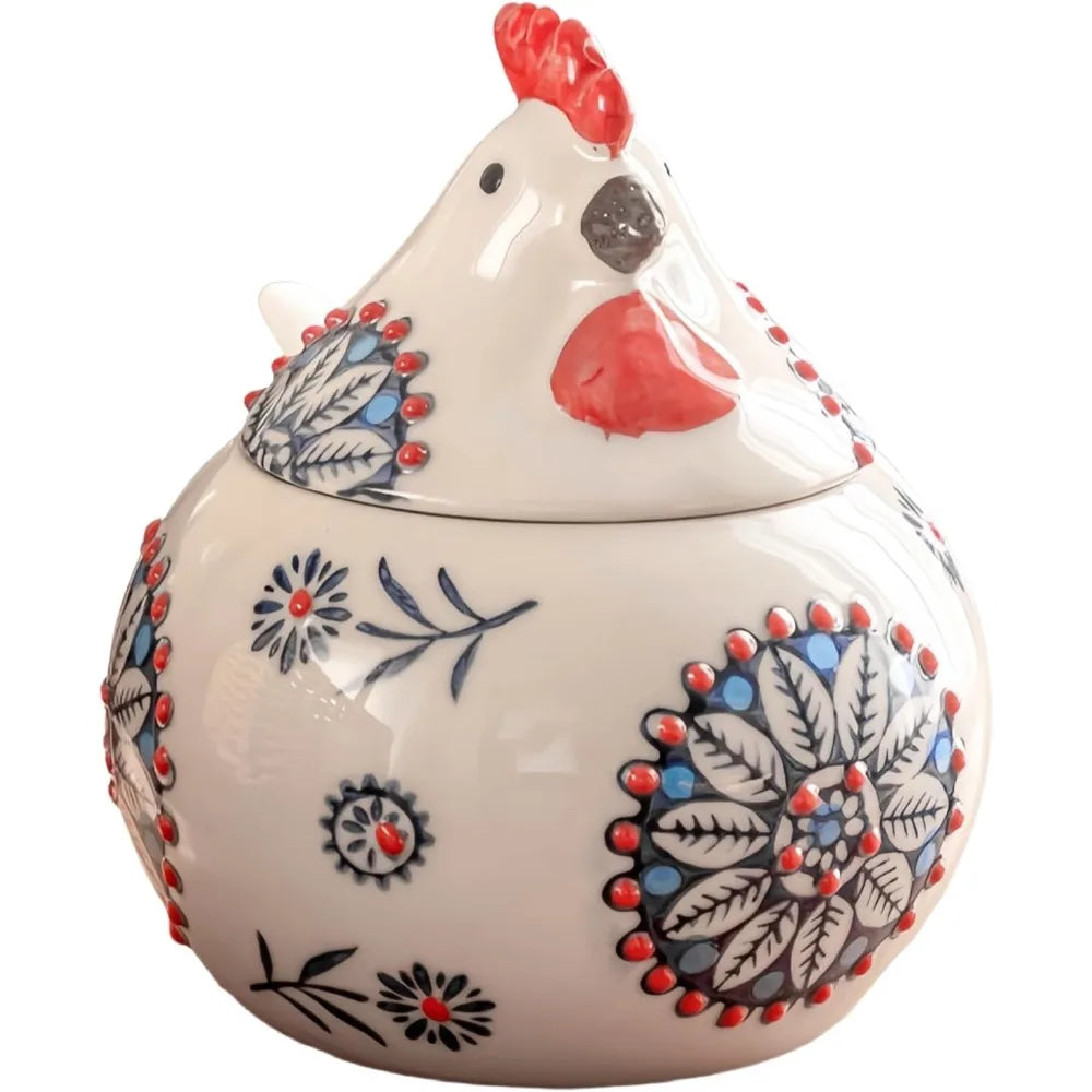 Ceramic Salt Cellar With Lid And Spoon Farmhouse Chicken Design