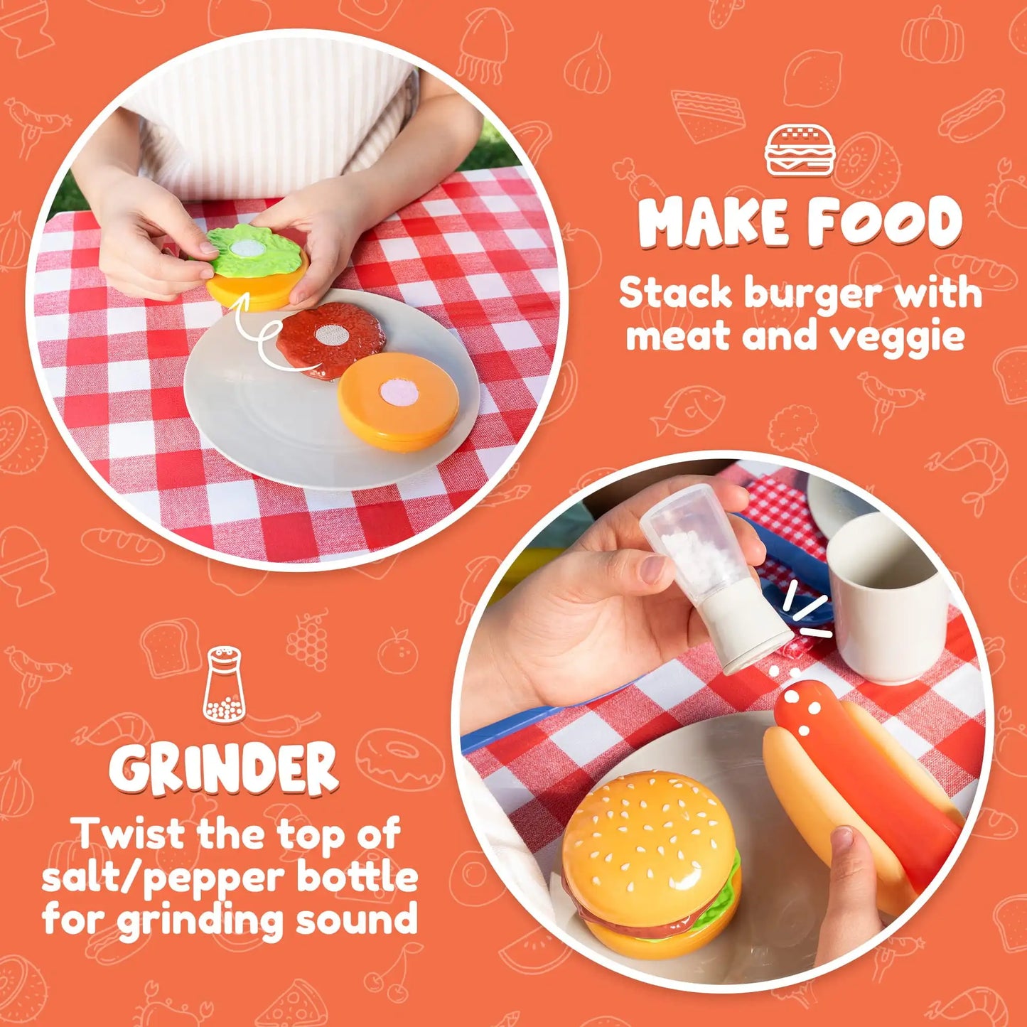 Joyfy Kids Kitchen Playset BBQ Grill Pretend Food Set