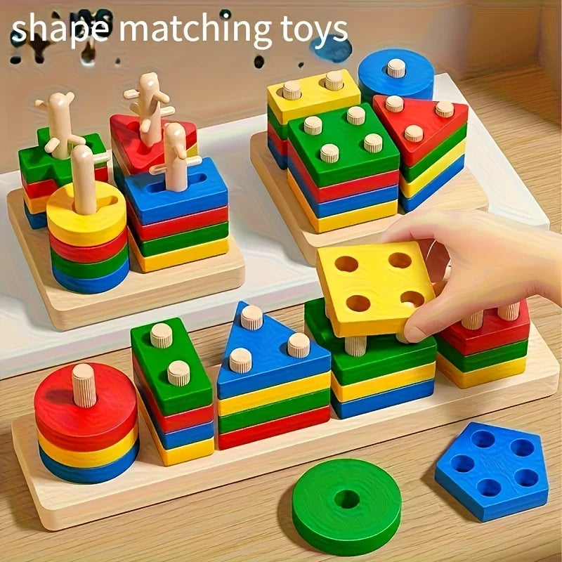 Montessori Geometric Wooden Blocks Shape Recognition Toy For Kids