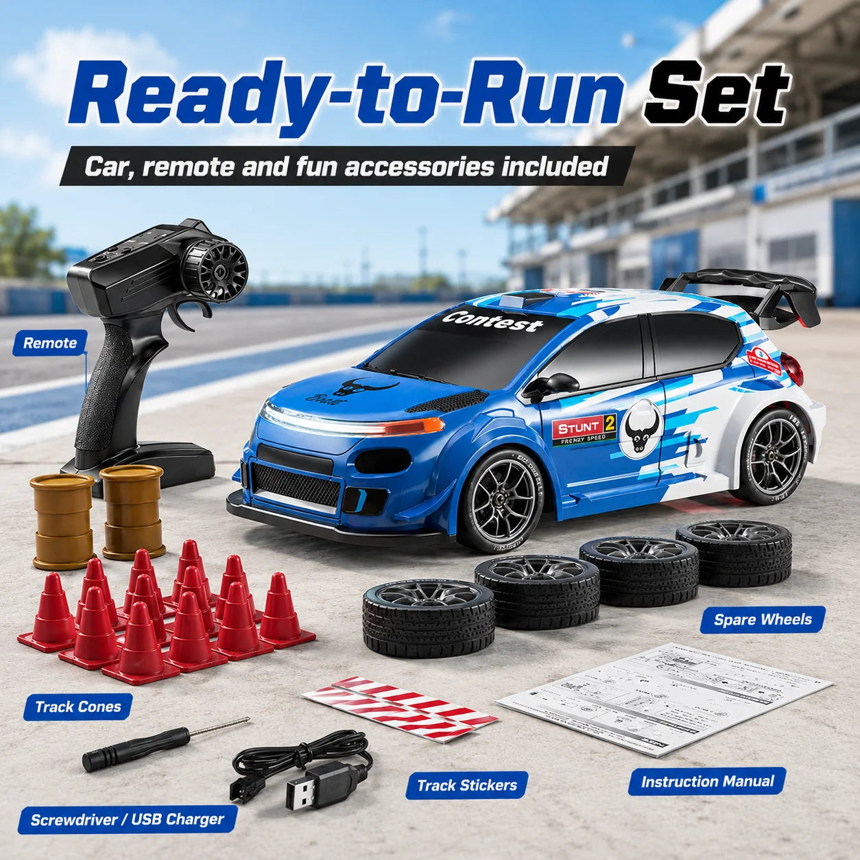Znlyrion RC Drift Car 4WD With LED Lights And Tires
