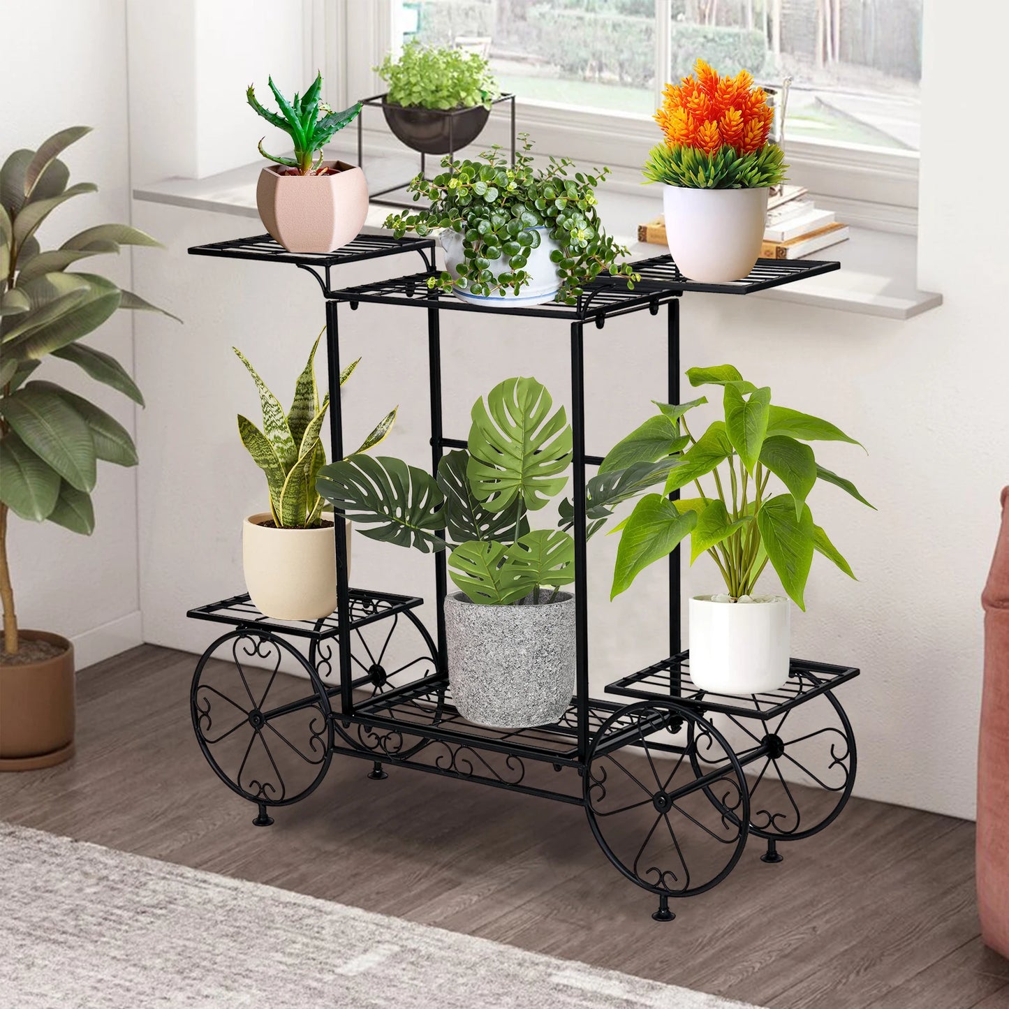 Wisfor Garden Cart Stand Flower Pot Holder Rack Plant Stand
