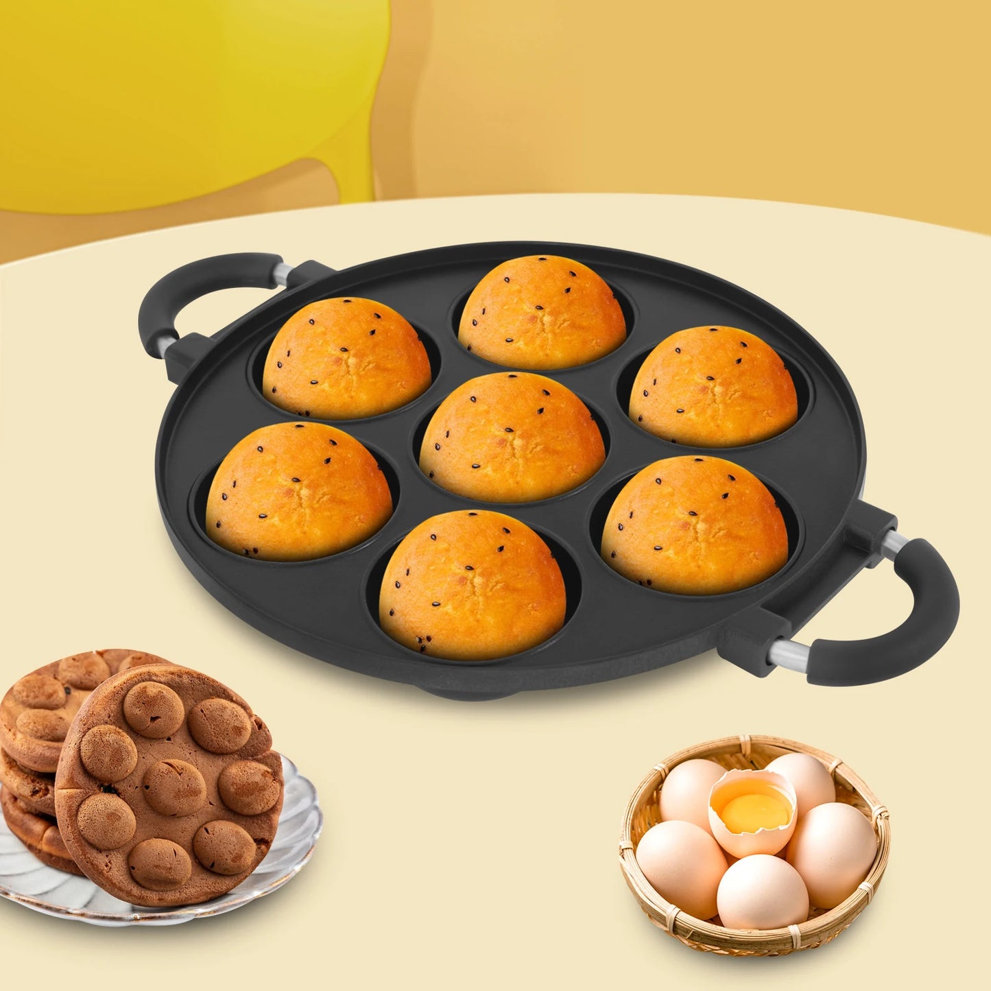 Bymaocar 7 Hole Cake Mold Pan With Handle Nonstick Bakeware