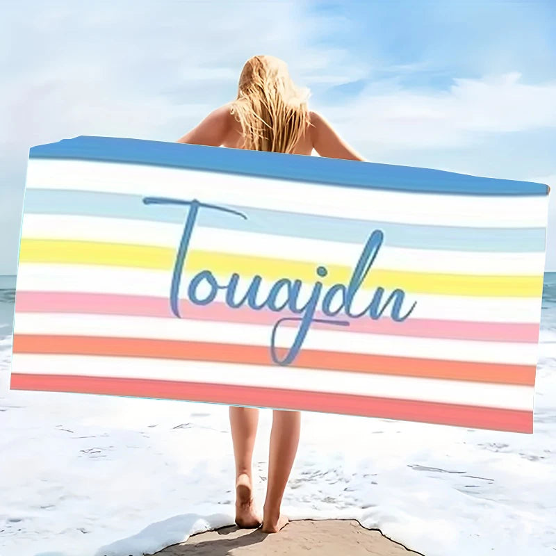 Personalized Striped Beach Towel Custom Name Microfiber Quick Dry
