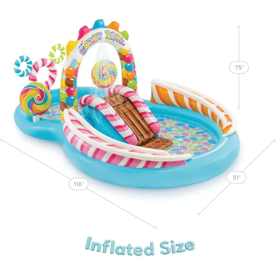 LISM Candy Zone Inflatable Kiddie Pool With Water Sprayer Slide