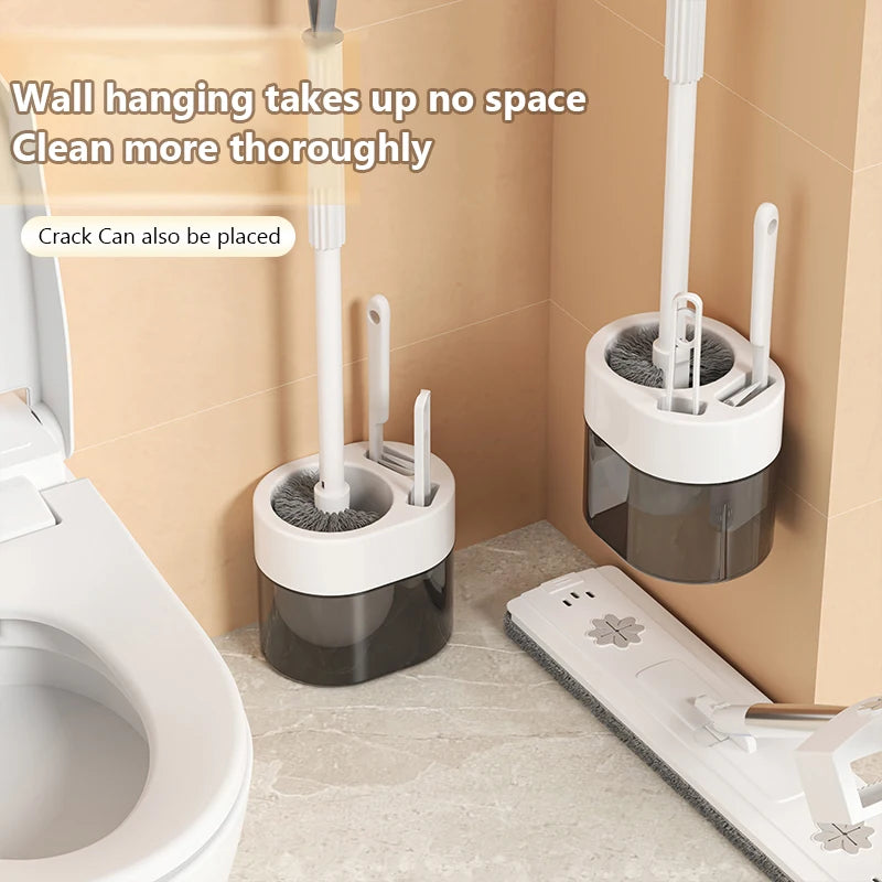 Multi Functional Wall Mounted Toilet Brush Set With Silicone Bristles