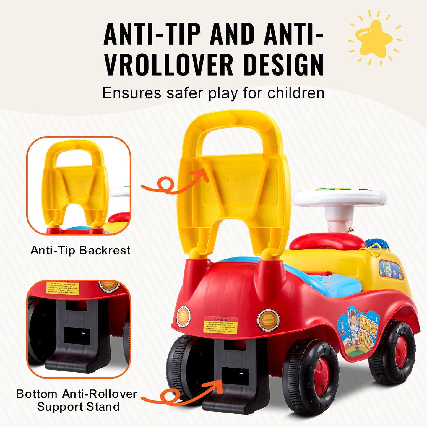 SucceBuy Toddler Ride On Push Car Sit To Stand Toy With Music Steering Wheel