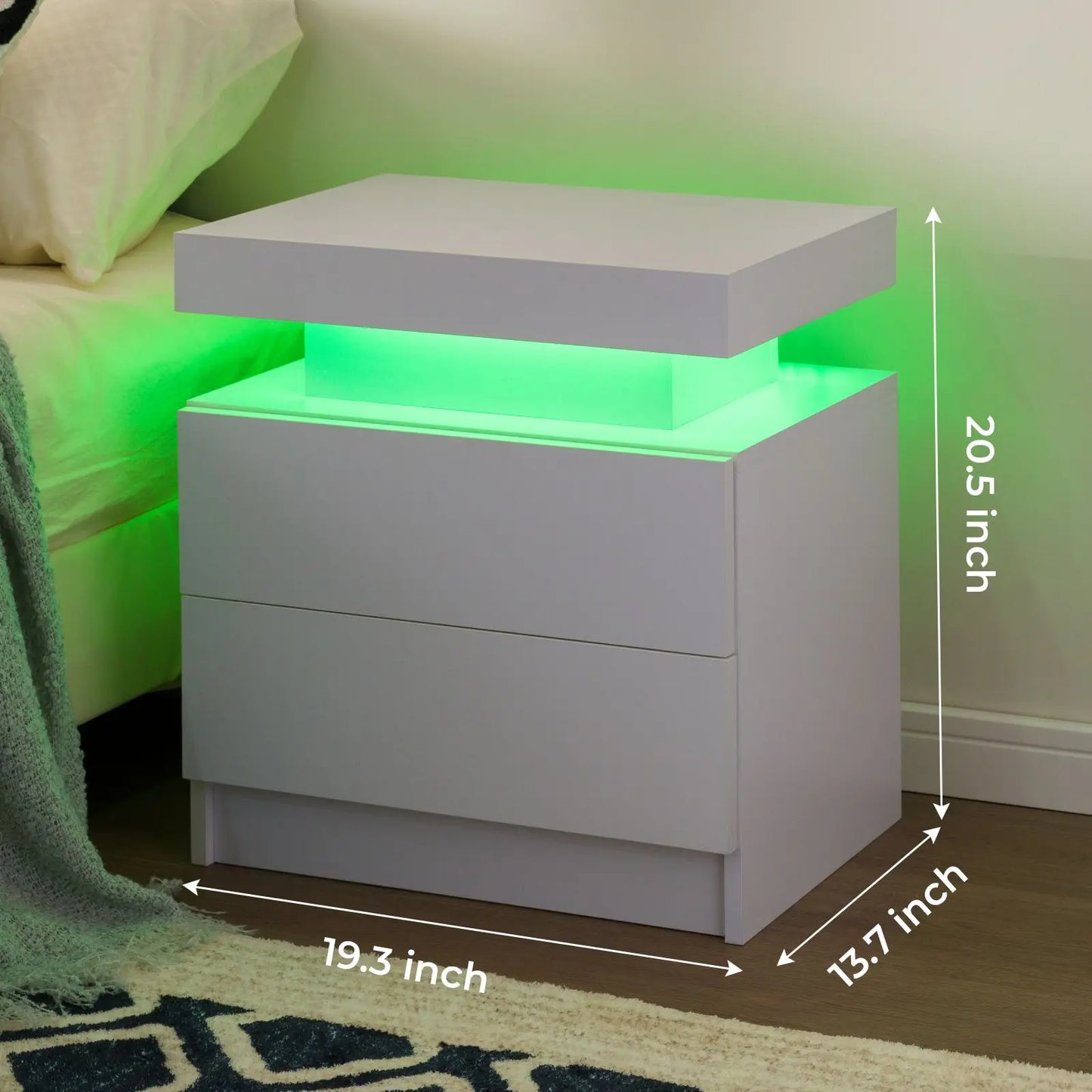 Cubehom Nightstand Set Of 2 With LED Drawers Bedside Table
