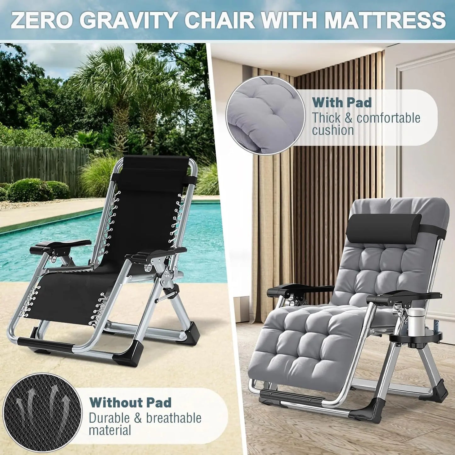 Zero Gravity Outdoor Folding Lounge Chair Premium Recliner Patio Chair