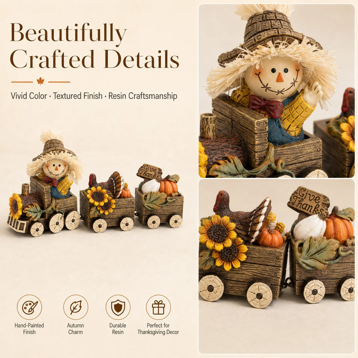 Hodao Scarecrow Resin Fall Harvest Train Figurine Set