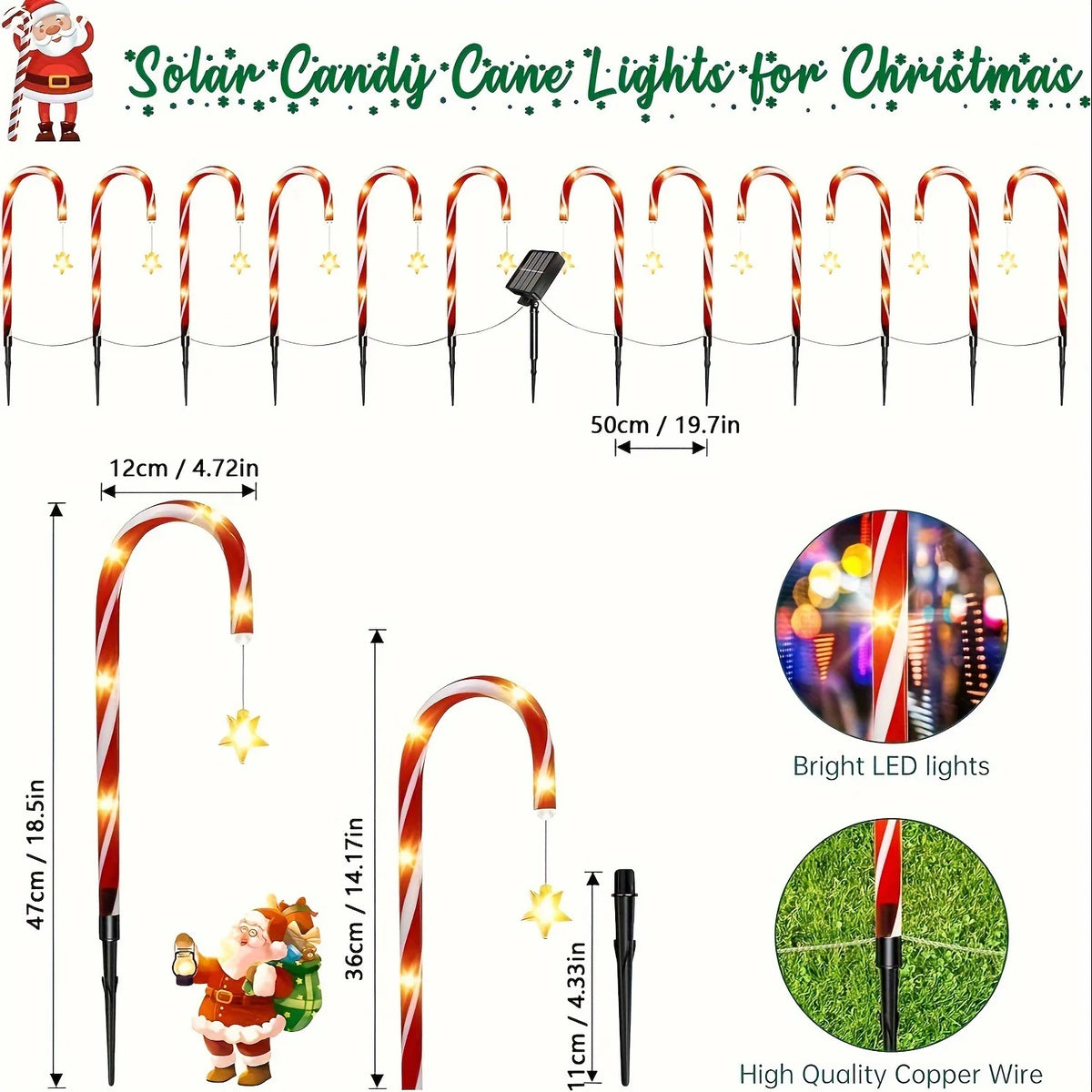Solar Powered Garden Cane Lights Waterproof Outdoor Decorative Figure Lights