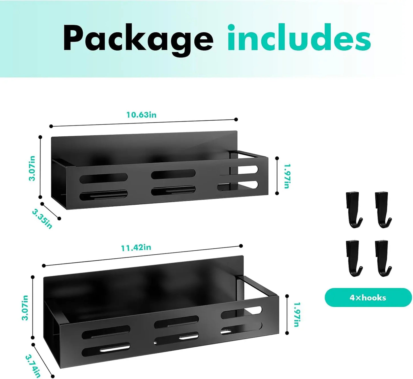 2 Pack Magnetic Spice Rack for Refrigerator, Black Shelf Organizer Kitchen Cabinet Storage Seasoning Mini Shelves