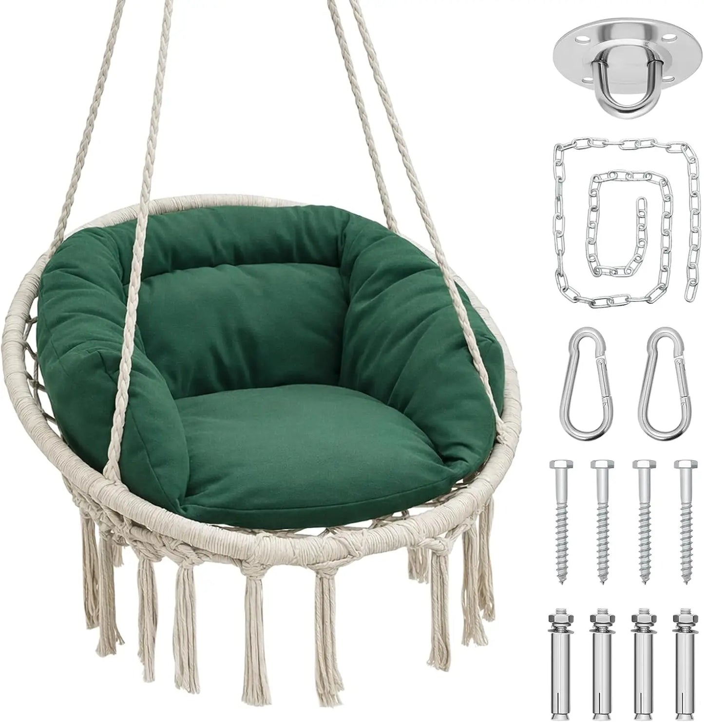 Athena Collection Hammock Swing Chair With Thick Cushions Macrame Rope