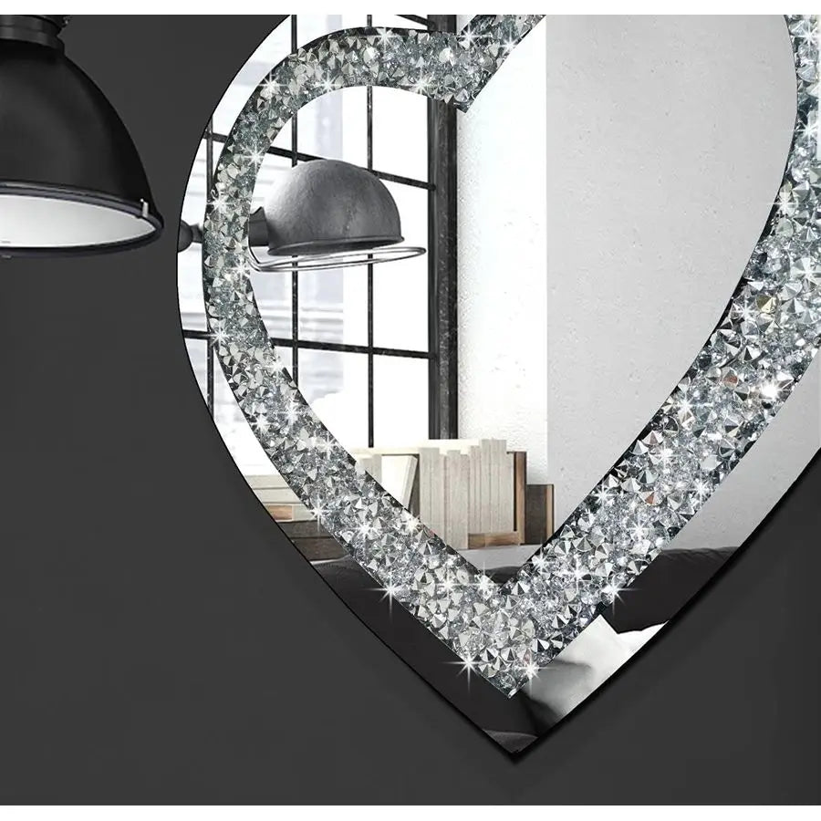 Crystal Crush Diamond Heart Shaped Frameless Wall Mirror