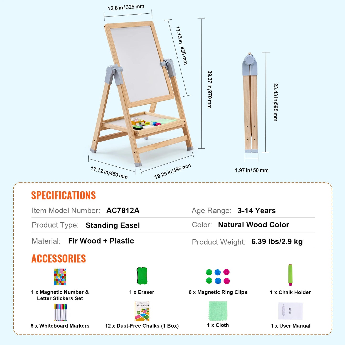 SucceBuy Magnetic Drawing Board Easel For Kids With Educational Accessories