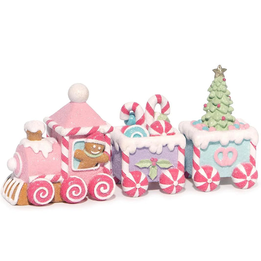 Hodao Gingerbread Christmas Train Figurine Set With Candy Themed Cars