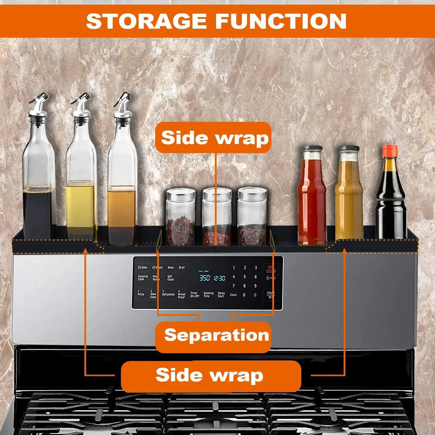 Magnetic Stove Top Shelf With 3 Partitions For Kitchen Organization