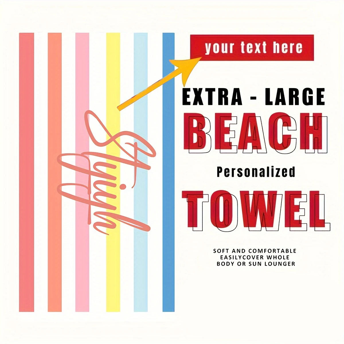 Personalized Striped Beach Towel Custom Name Microfiber Quick Dry