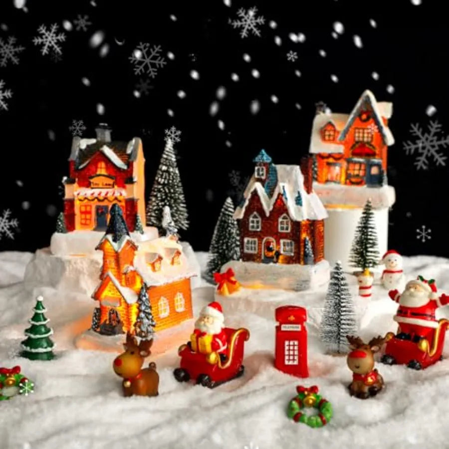 Christmas Village Houses With LED Lights Town Scene Figurine Set