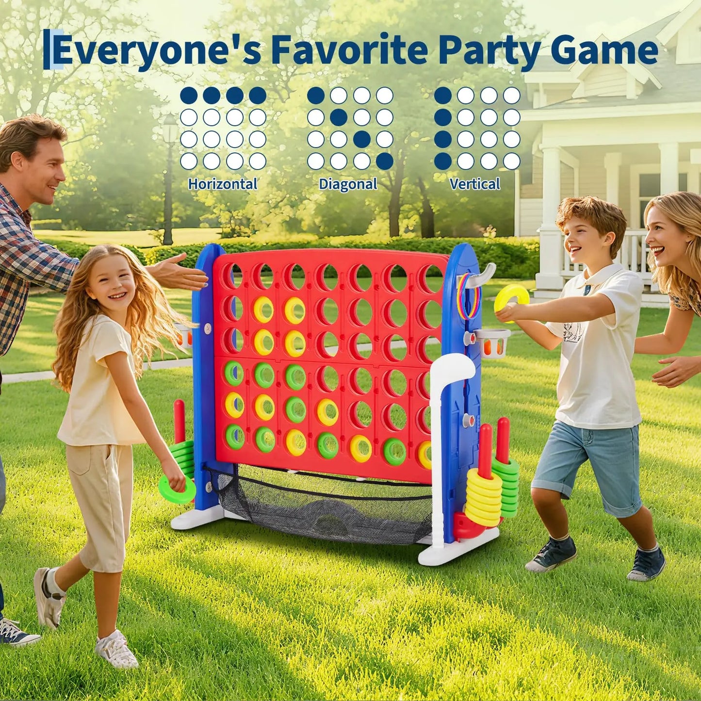 Giant 4-in-1 Connect Four Ring Toss Yard Game Indoor Outdoor