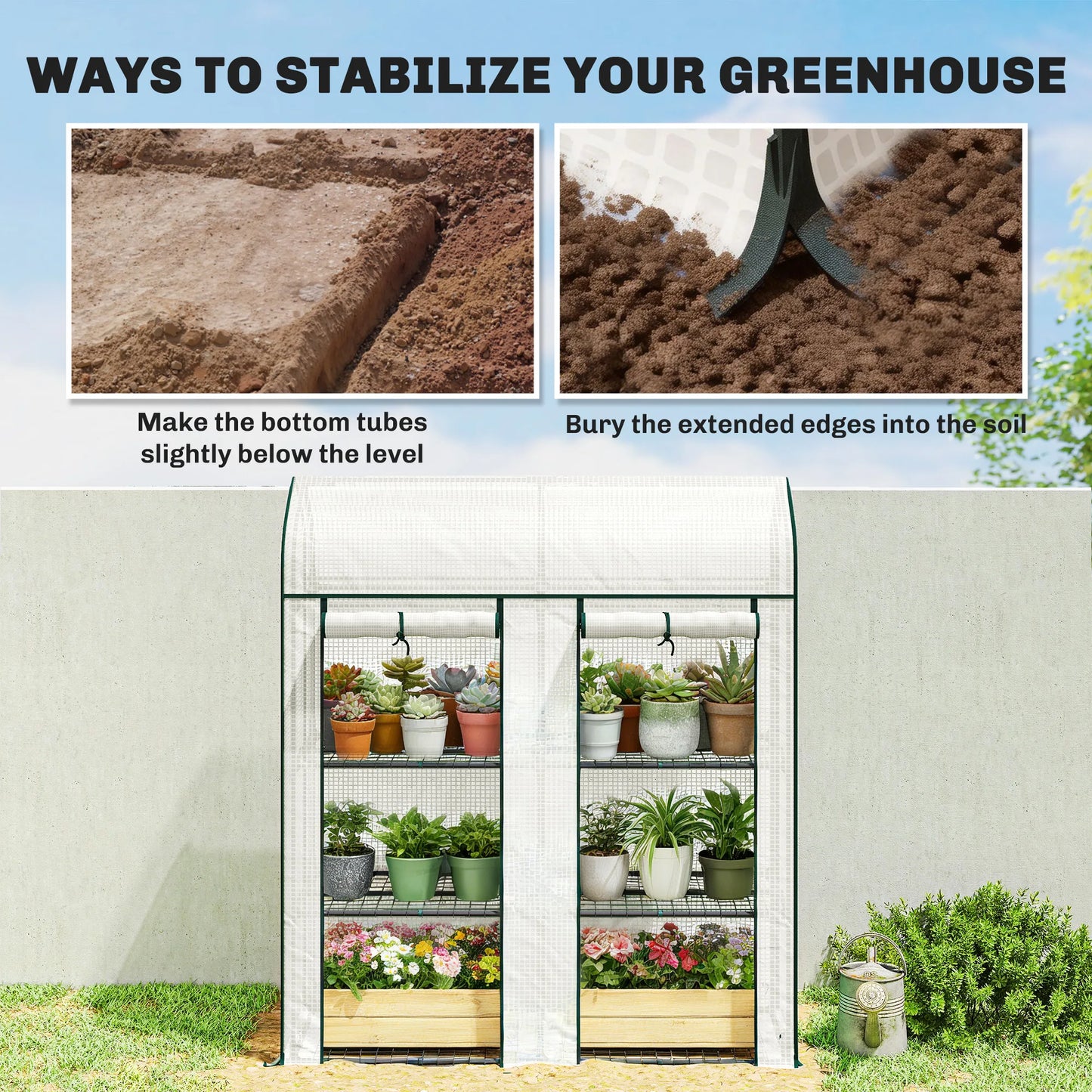 Three Tier Mini Greenhouse for Seed Trays and Pots Portable