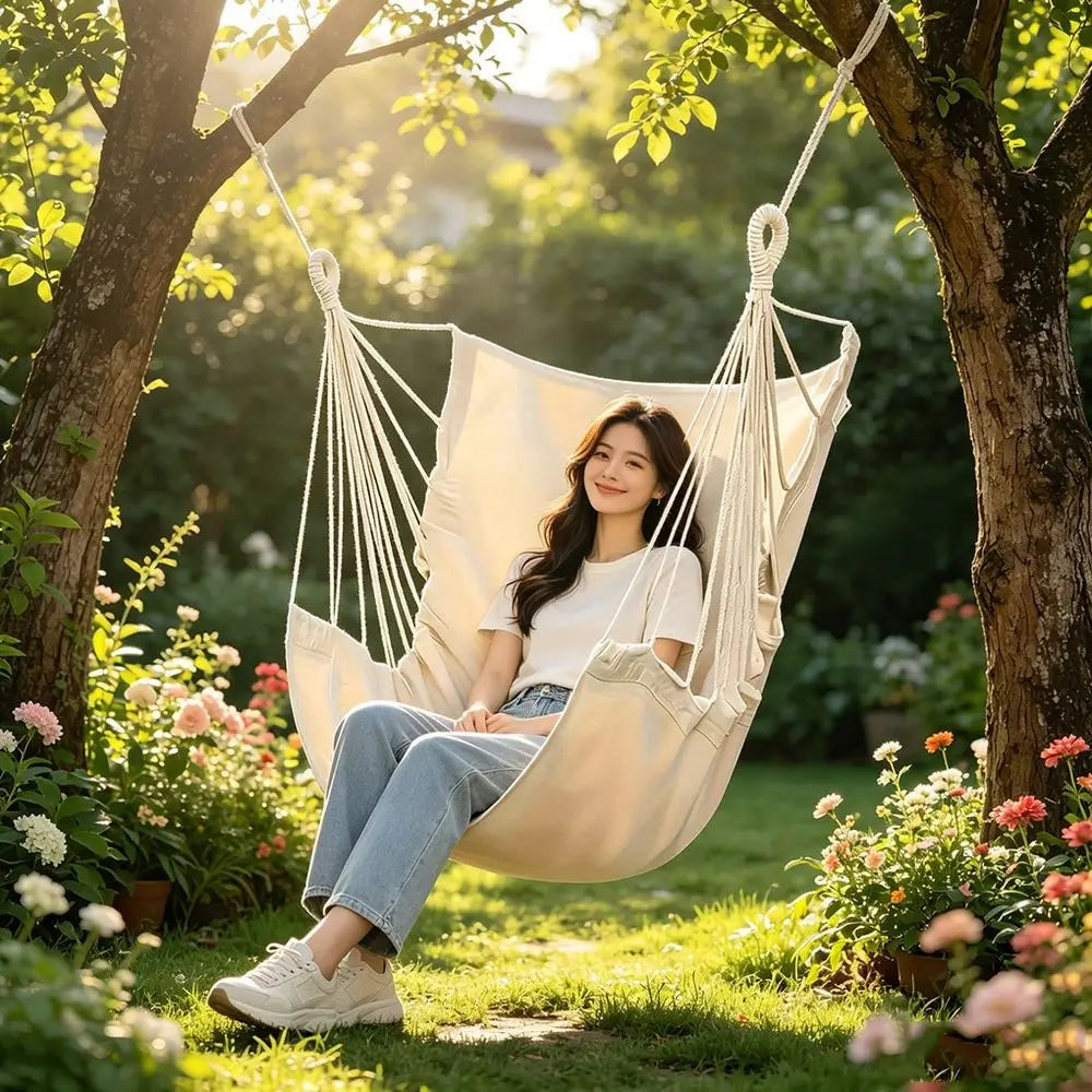 Outdoor Leisure Hammock Chair With Soft Breathable Cotton Fabric
