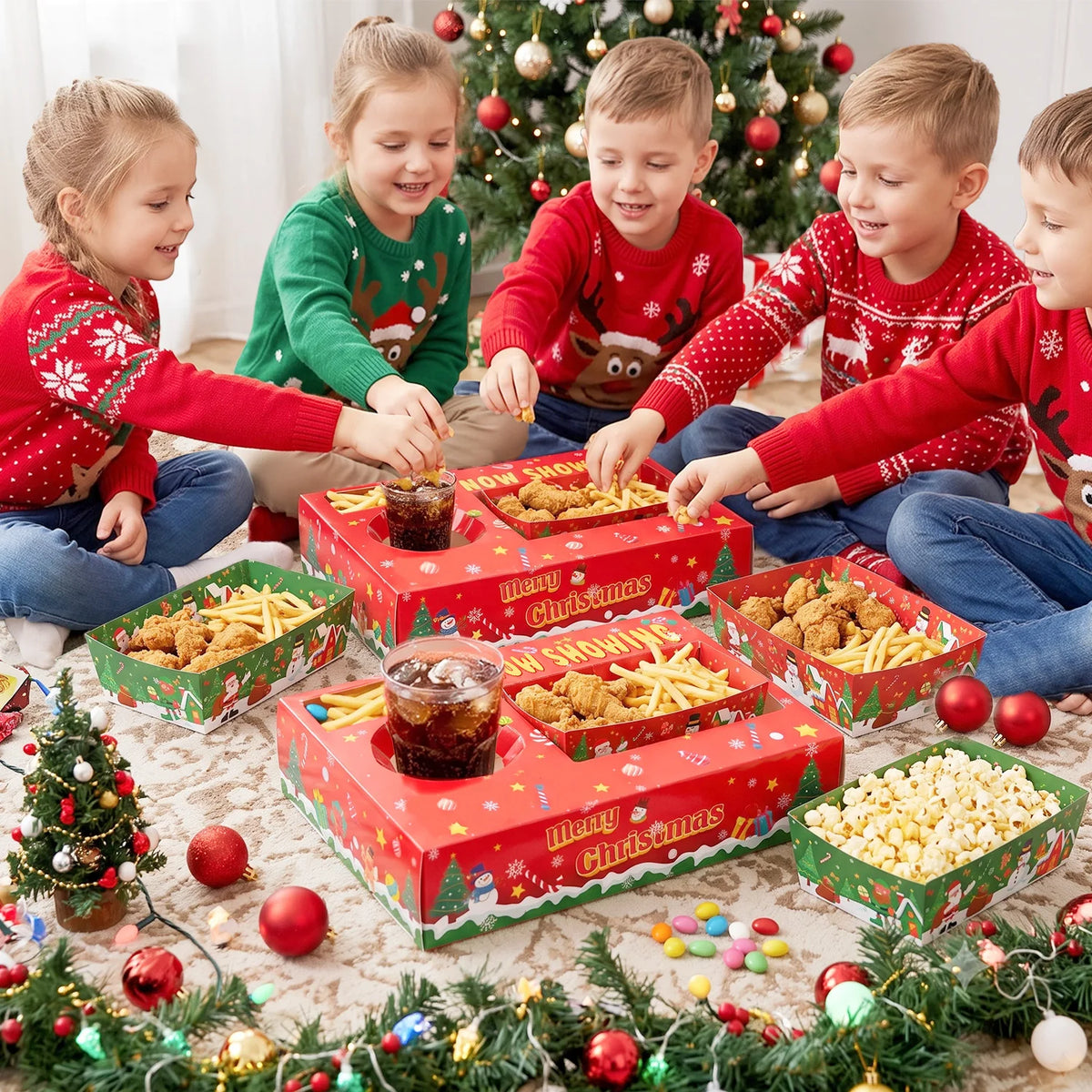 Premium Christmas Paper Snack Trays For Holiday Party Decor