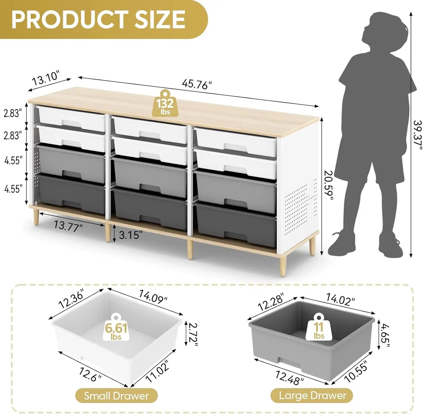 12 Drawer Toy Storage Cabinet With Wooden Top And Plastic Bins
