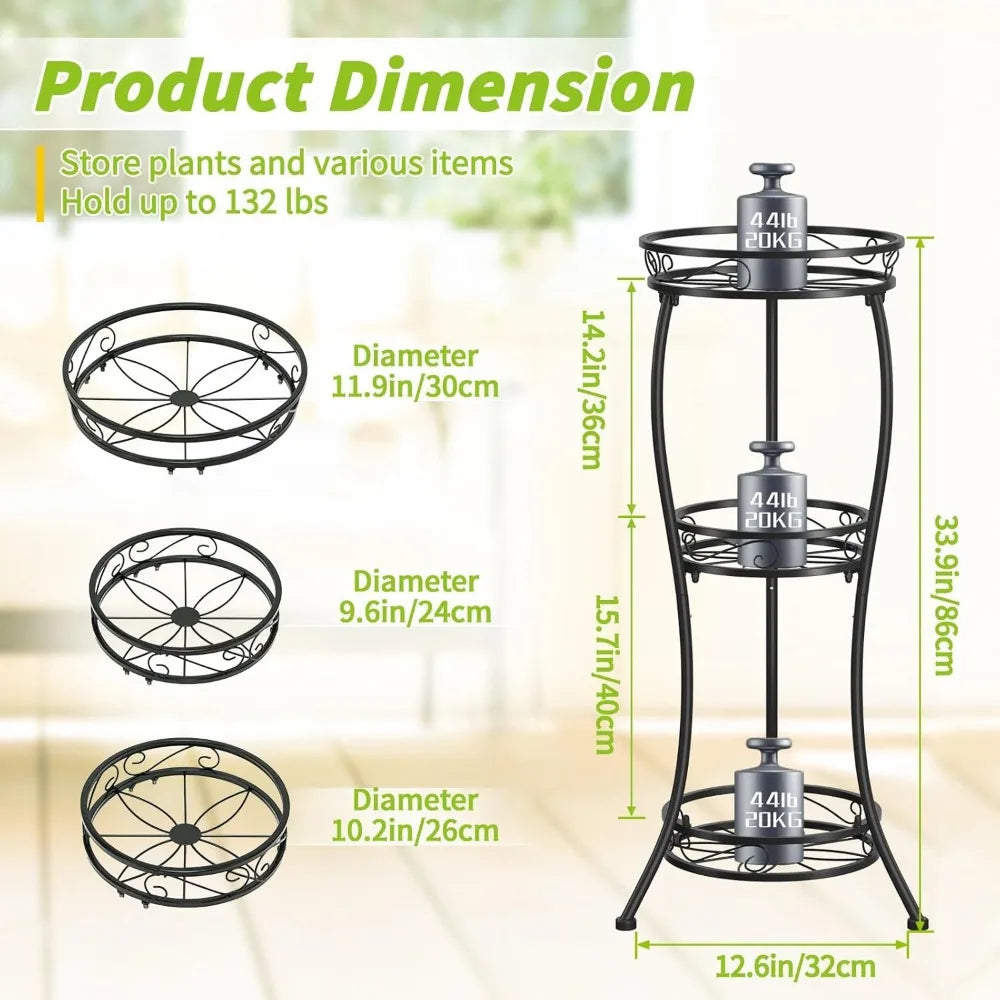 NBVCX Three Tier Rustproof Metal Plant Stand Indoor Outdoor