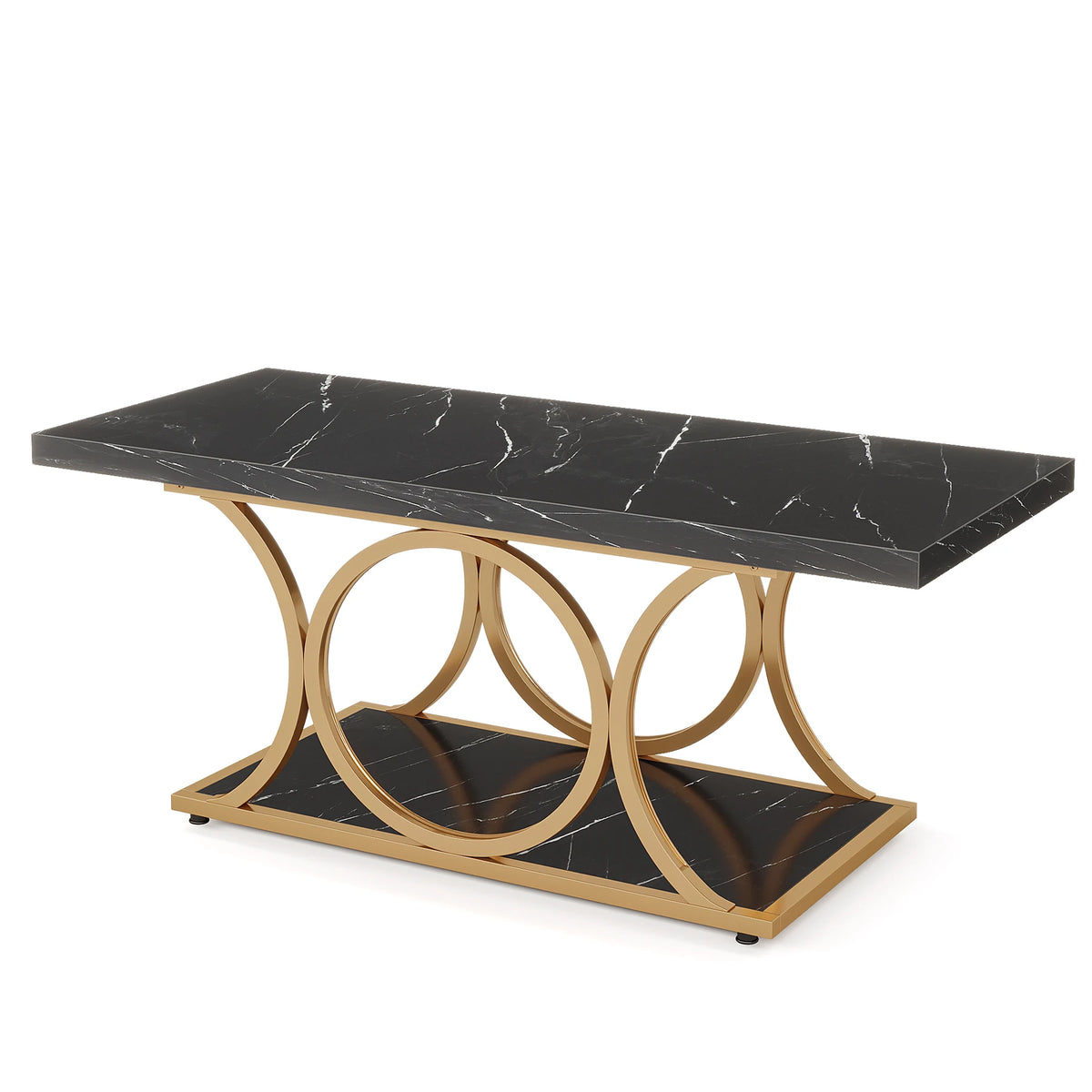 Tribesigns Modern Rectangle Coffee Table With Faux Marble Shelf