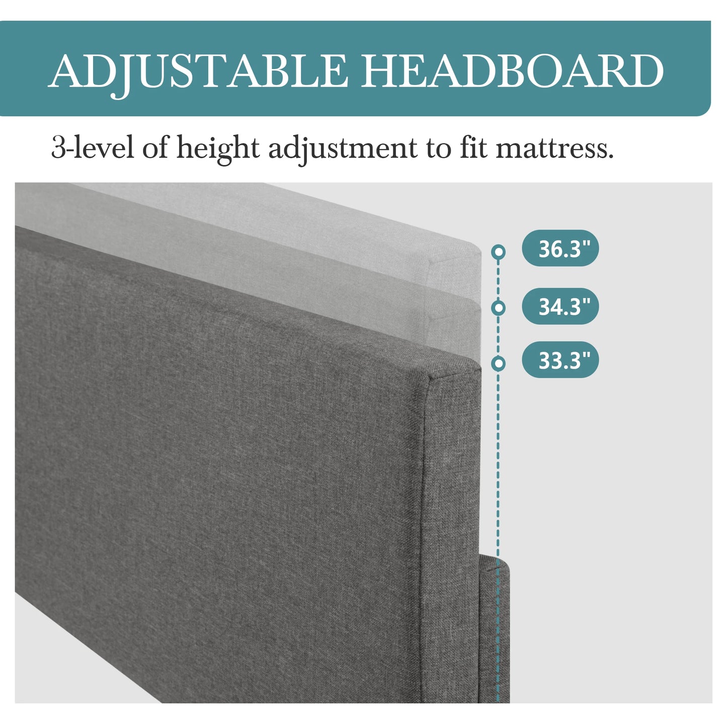 HOOMIC Upholstered Bed Frame with Adjustable Headboard and Quiet Support
