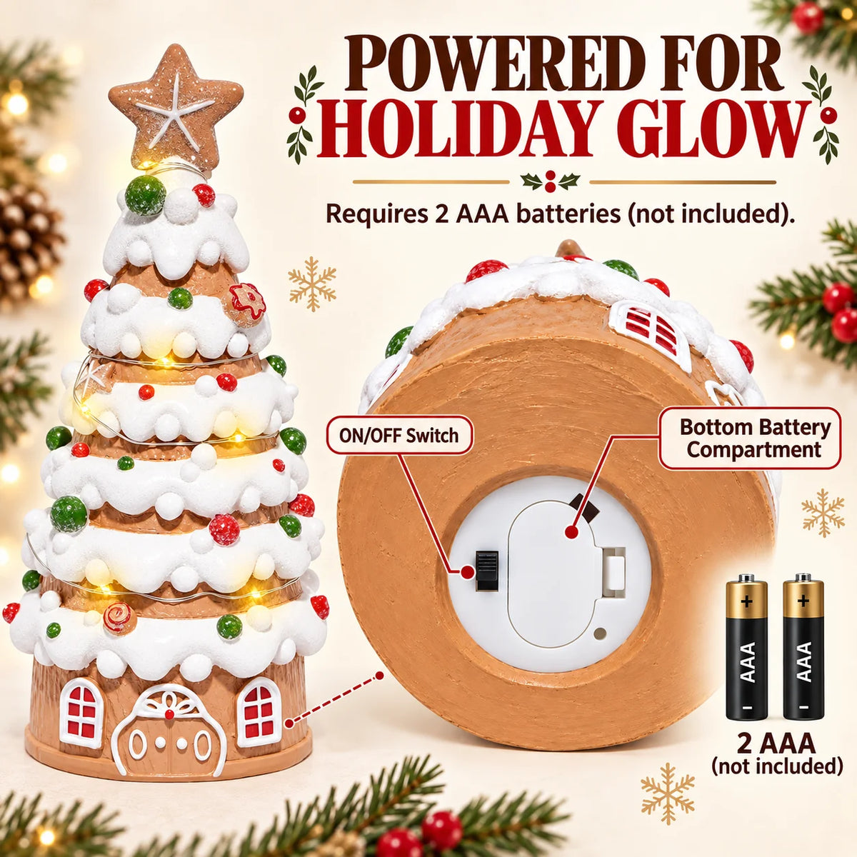 Hodao Light Up Gingerbread Christmas Tree Tabletop Ornament