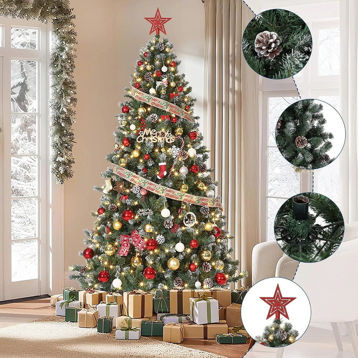 Pre Lit Snow Flocked Pencil Spruce Artificial Christmas Tree