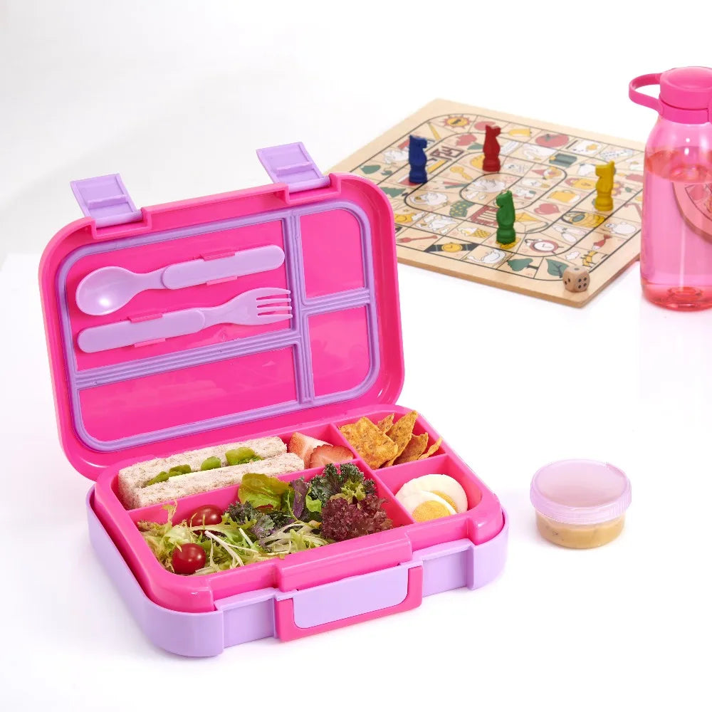 Kids Bento Box Four Compartment Lunch Box With Fork Spoon And Sauce Cup