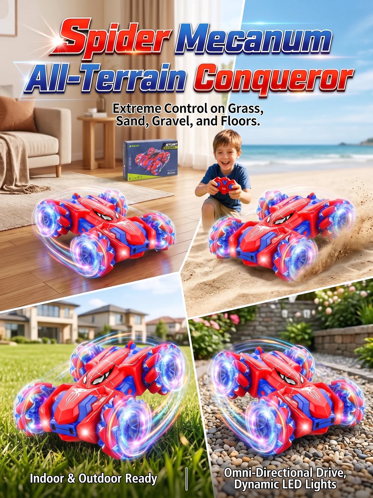 Double Sided RC Stunt Car With Light Up Wheels Remote