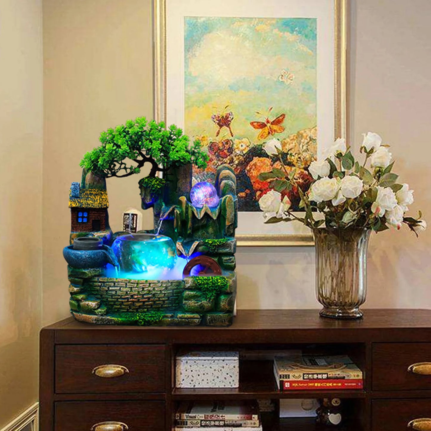 Desktop Fountain Waterfall Indoor Decor Landscape Rockeries Ornaments New