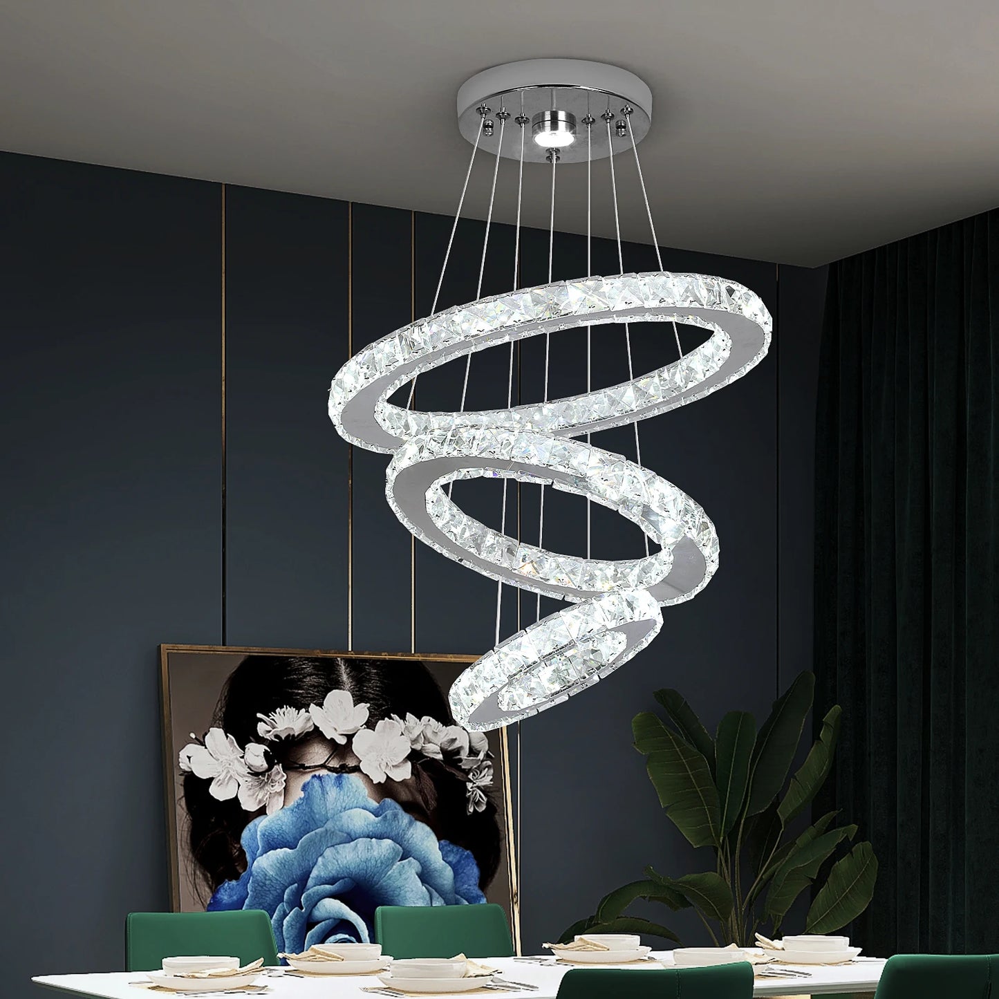 GreeLustr Led Crystal Pendant Chandelier Ring Light For Living Room