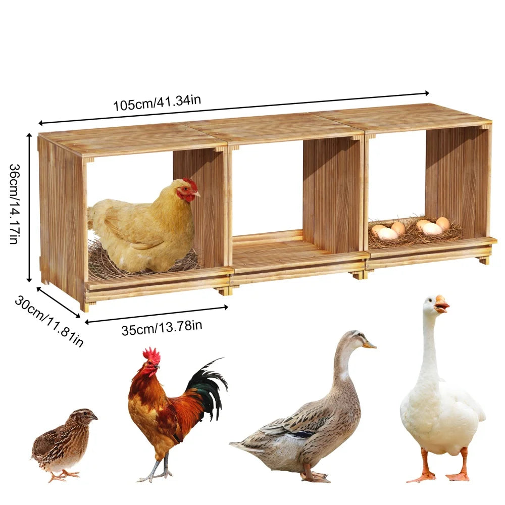 Pine Wood Chicken Nesting Box 3 Compartment Egg Nest Chickens