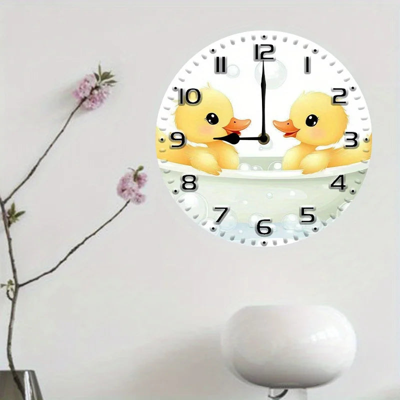 XMSJ Silent Wall Clock Duck Family Bubbles Veneer Battery Operated