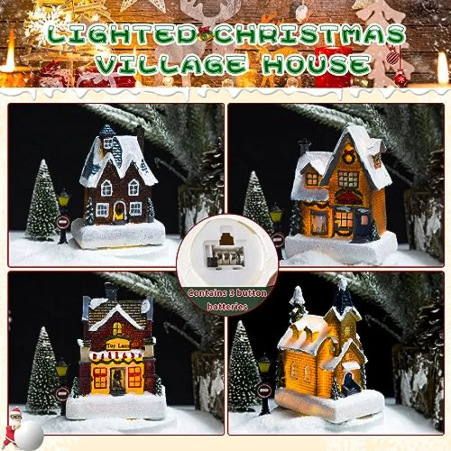 Christmas Village Houses With LED Lights Town Scene Figurine Set