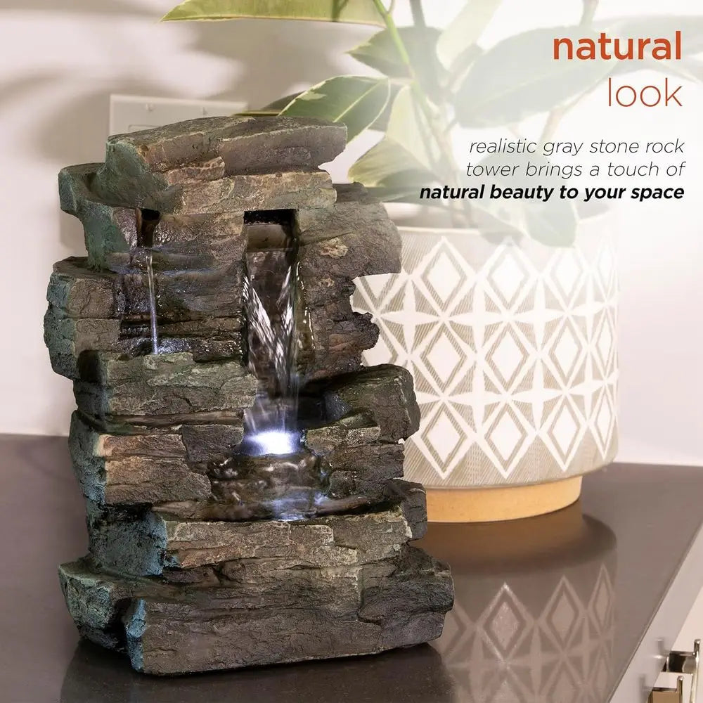Indoor Tabletop Water Fountain With LED Four Tier Cascade