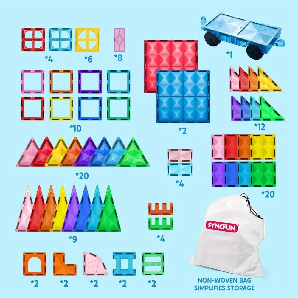 Joyfy Magnetic Building Tiles Set 110 Pieces With Vehicle Blocks