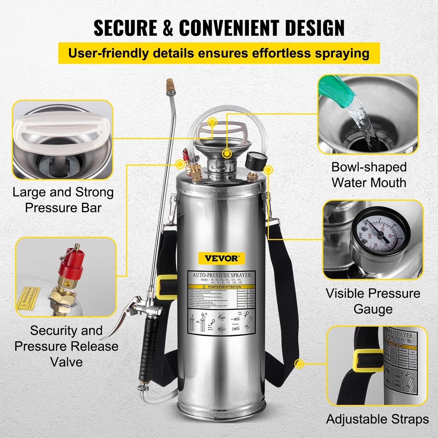 Hand Powered Sprayer Stainless Steel Watering Pump For Garden Lawn