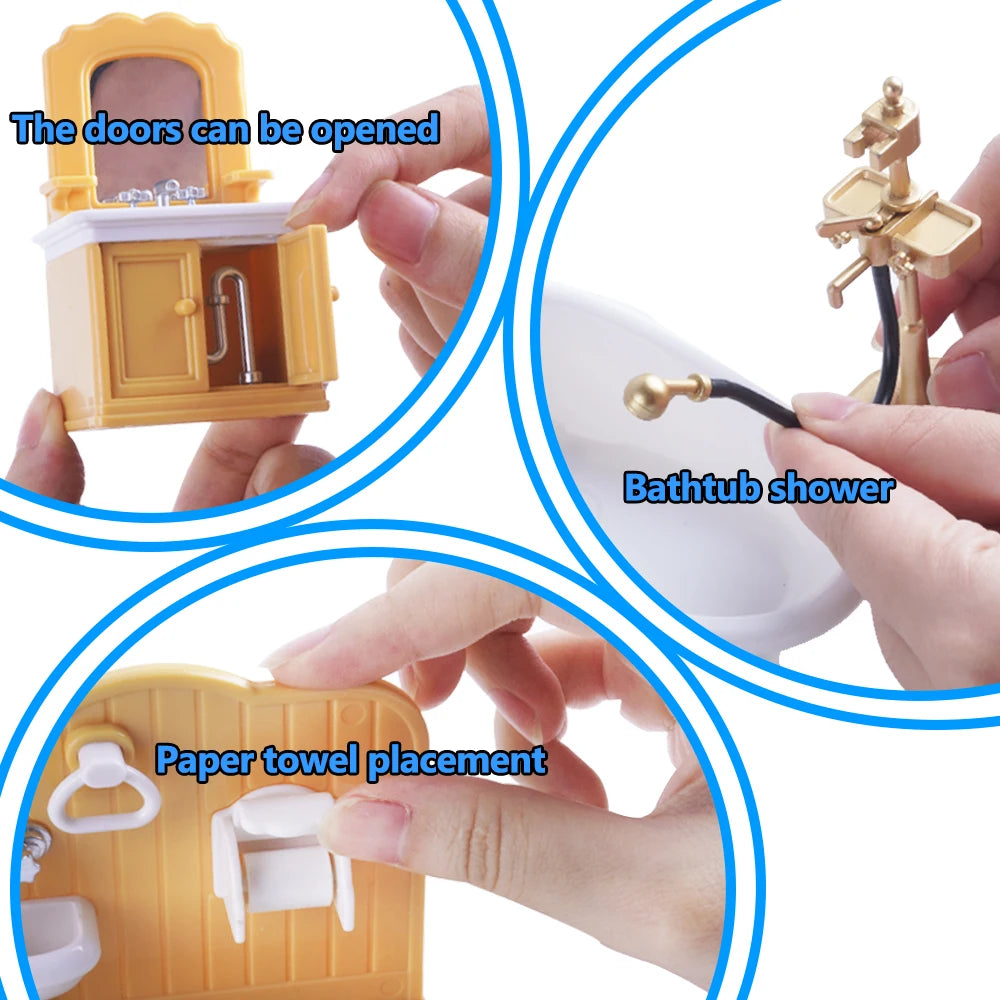 SENGTONGLE-T03 Bathroom Set Dollhouse Miniature Bathtub Accessories