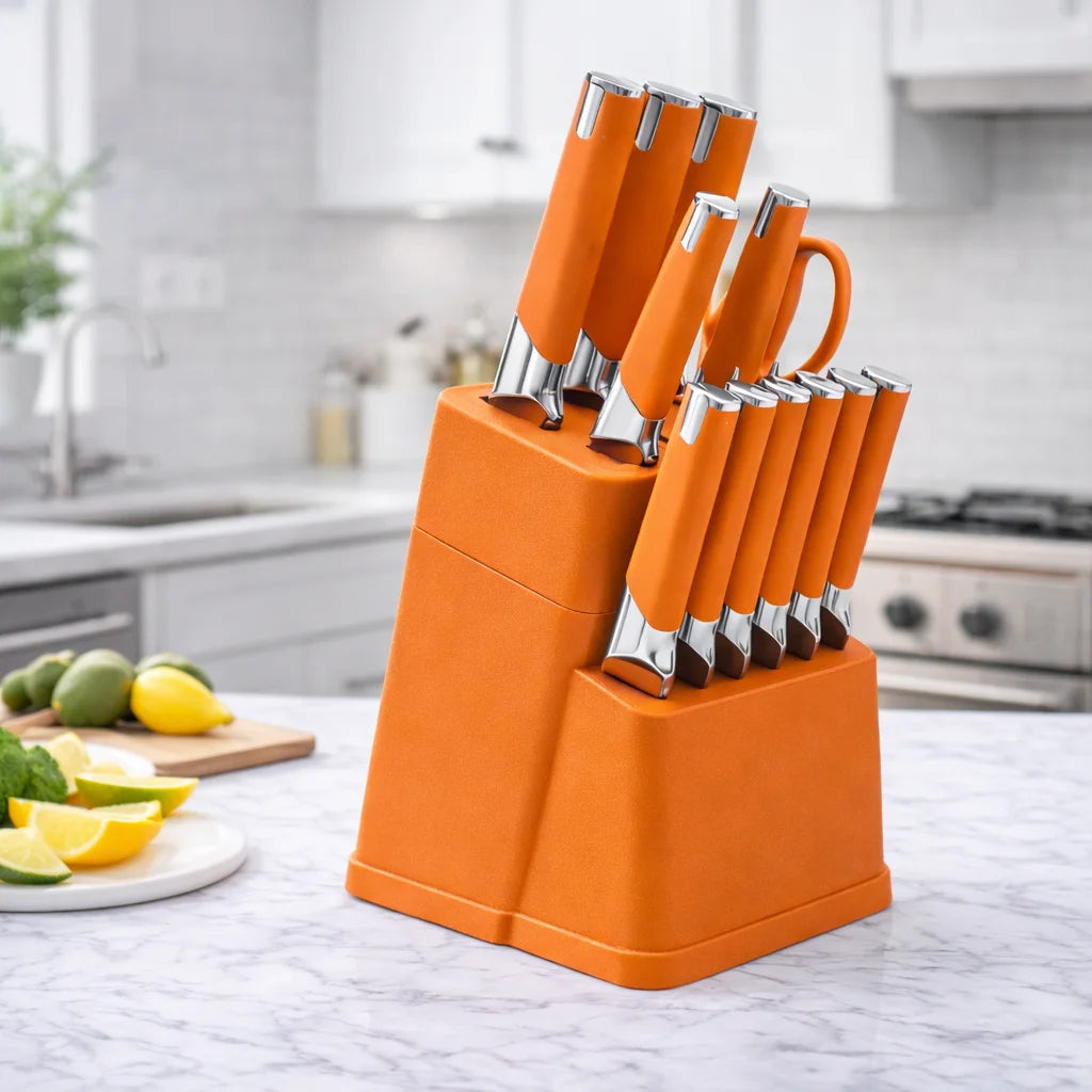 Professional Kitchen Knife Block Set With 6 Steak Knives Nonstick