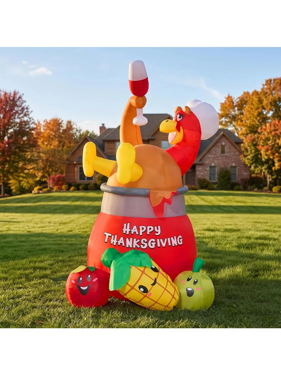 Joyfy Lighted Turkey In Pot Inflatable Thanksgiving Outdoor Decoration