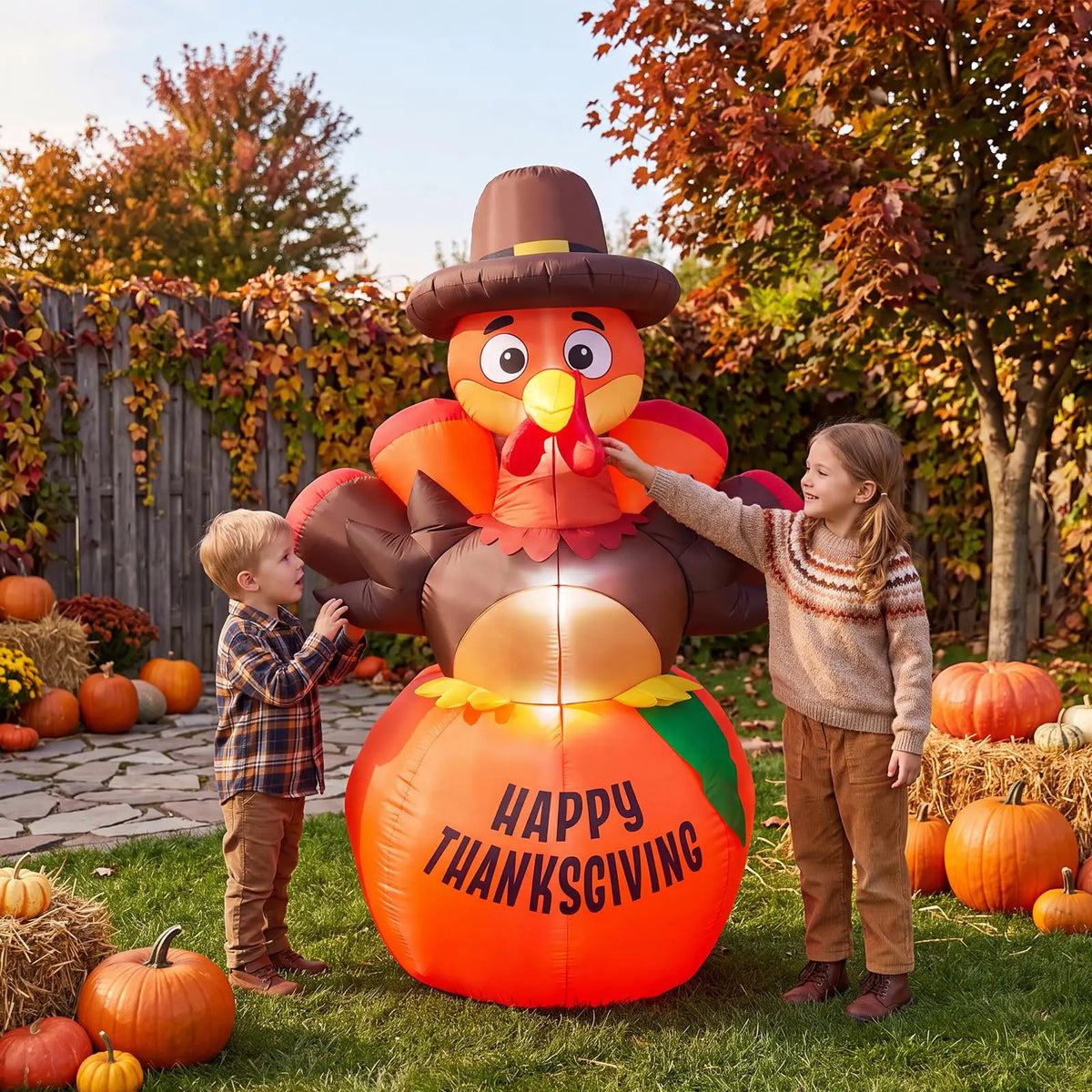 HiMISS Thanksgiving Inflatable Pumpkin Turkey LED Lights Outdoor Holiday Decor
