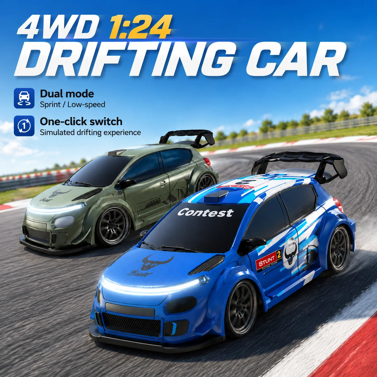 Znlyrion RC Drift Car 4WD With LED Lights And Tires