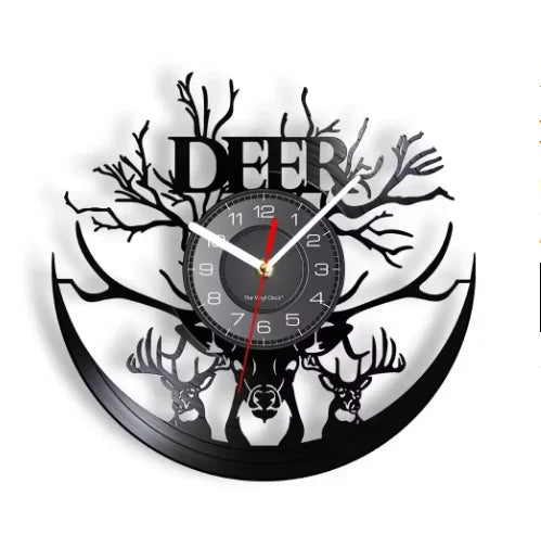 Forest Deer Vinyl Record Wall Clock LED Night Light