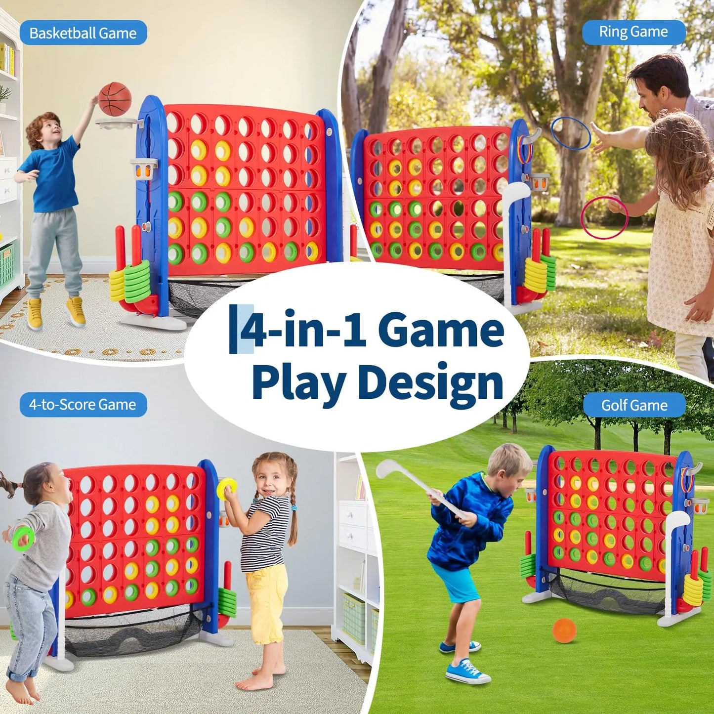 Giant 4-in-1 Connect Four Ring Toss Yard Game Indoor Outdoor