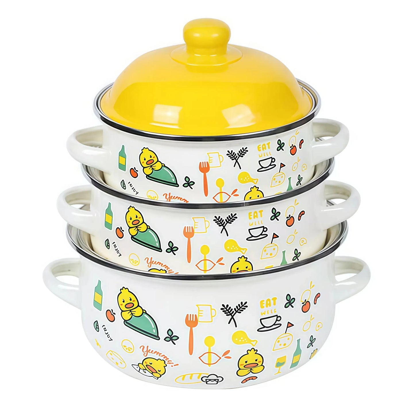 Vintage Enamel Stock Pot Set With Lids Three Piece Induction